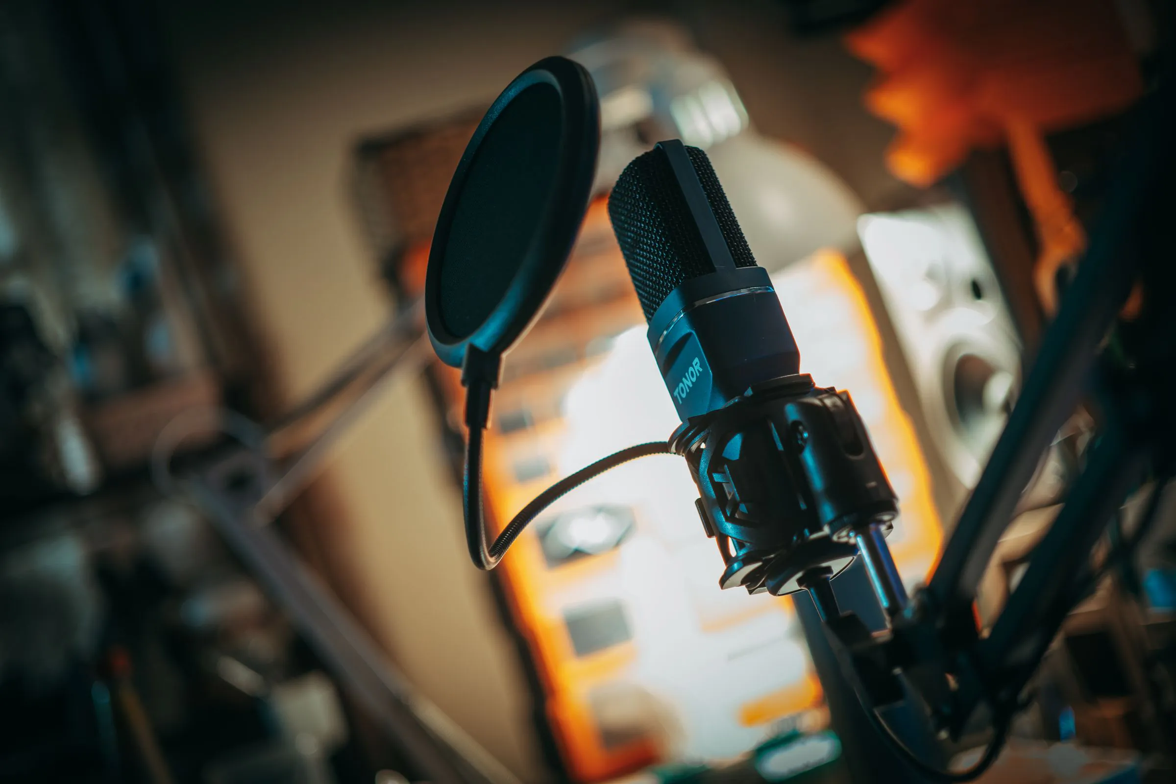 Studio microphone with a pop filter